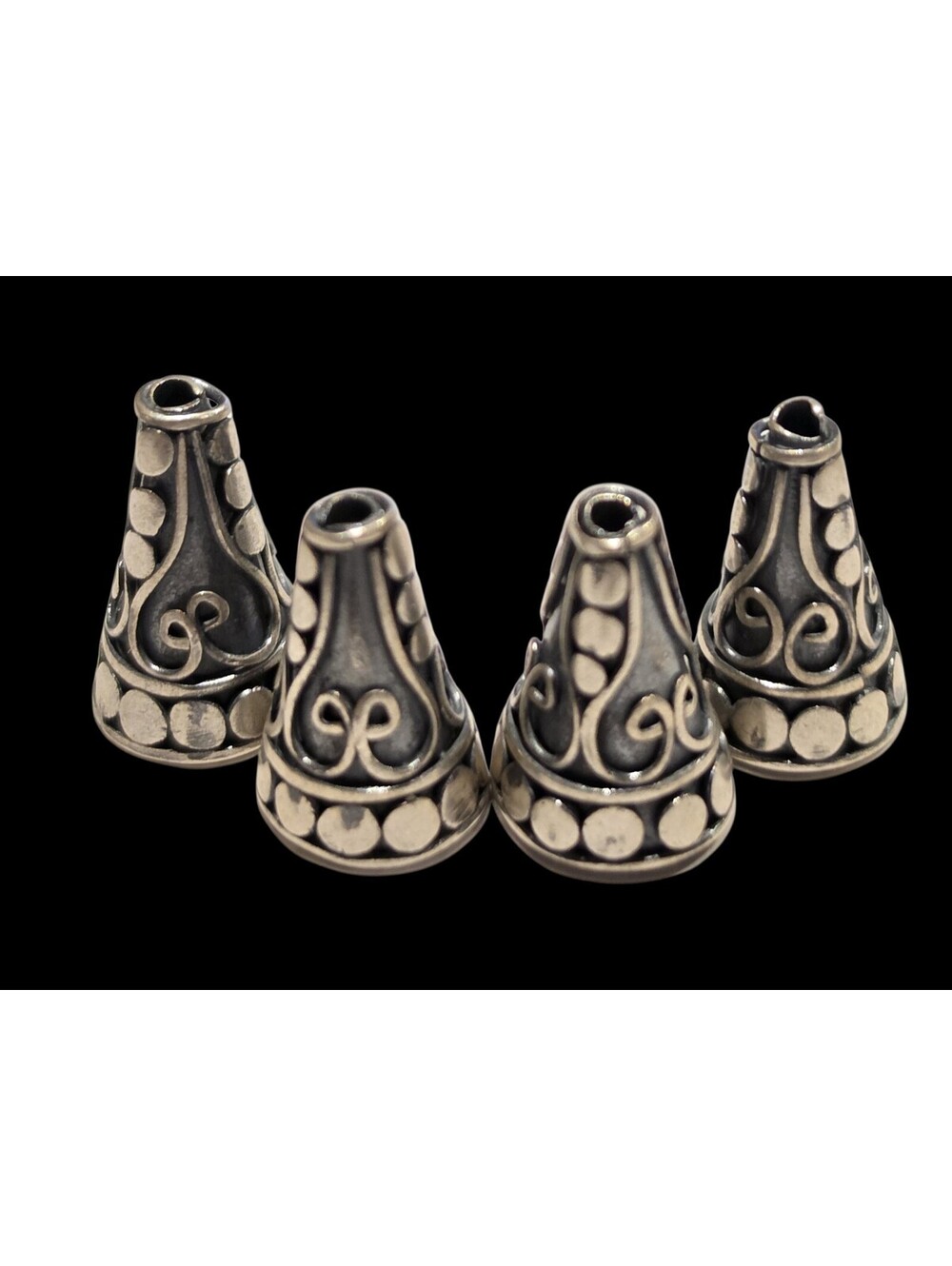 Vintage 925 Sterling Silver Bali Style Cone Bead End Caps Tassel Finder Lot of 4